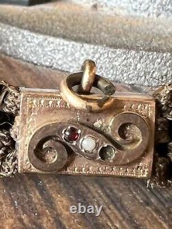 Victorian Antique Mourning Woven Hair Gold Toggle Birthstones