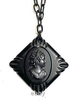 Victorian Bakelite Mourning Cameo Necklace