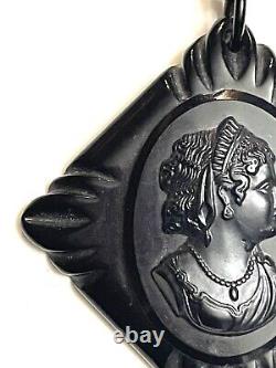 Victorian Bakelite Mourning Cameo Necklace