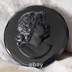 Victorian Black Jet Glass Cameo Mourning Brooch Antique C Clasp