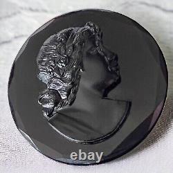 Victorian Black Jet Glass Cameo Mourning Brooch Antique C Clasp