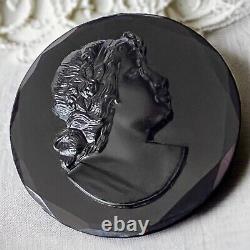 Victorian Black Jet Glass Cameo Mourning Brooch Antique C Clasp