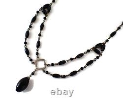 Victorian Black Jet Glass Festoon Necklace Antique Mourning Jewelry