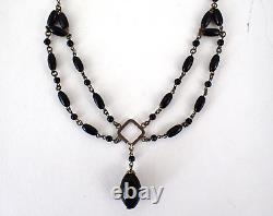 Victorian Black Jet Glass Festoon Necklace Antique Mourning Jewelry