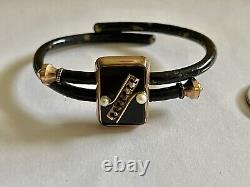 Victorian Edwardian Black Enamel & Pearl Momento Mori Mourning Bracelet