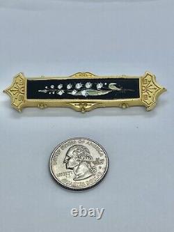 Victorian Edwardian Enamel Lily of The Valley Momento Mori Mourning Brooch
