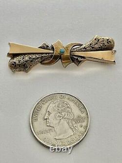 Victorian Edwardian Taille d'Epergne Momento Mori Mourning Turquoise Bow Brooch