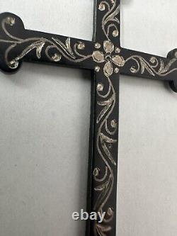 Victorian Era Black Etched Mourning Cross Pendant