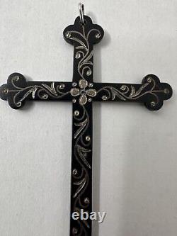 Victorian Era Black Etched Mourning Cross Pendant