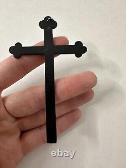 Victorian Era Black Etched Mourning Cross Pendant