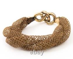 Victorian Era Hair Jewelry Mourning Stretch Bracelet with Gold Plated Center Piece