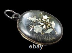 Victorian Era Mourning Locket Antique Pendant Necklace Pique Pose Jewelry