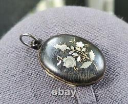 Victorian Era Mourning Locket Antique Pendant Necklace Pique Pose Jewelry