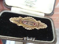 Victorian Etruscan 9ct Gold Ruby Diamond Brooch Mourning Sweetheart Hair Locket