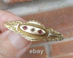 Victorian Etruscan 9ct Gold Ruby Diamond Brooch Mourning Sweetheart Hair Locket
