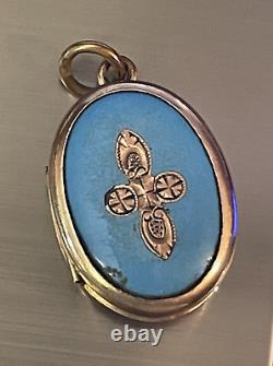 Victorian Gold Filled GF Blue Enamel Mourning Double Locket Charm Pendant