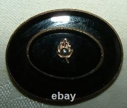 Victorian Gold Filled Onyx Mourning Brooch Seed Pearl