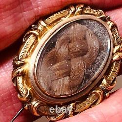 Victorian Gold Filled Sterling Woven Hair Ornate Mourning Brooch 29x36mm 7.1g