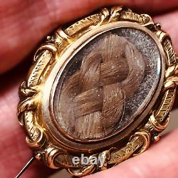 Victorian Gold Filled Sterling Woven Hair Ornate Mourning Brooch 29x36mm 7.1g