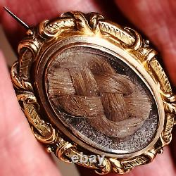 Victorian Gold Filled Sterling Woven Hair Ornate Mourning Brooch 29x36mm 7.1g