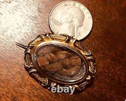 Victorian Gold Filled Sterling Woven Hair Ornate Mourning Brooch 29x36mm 7.1g