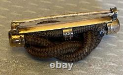 Victorian Gold Woven Hair Love Knot Brooch antique 19C mourning C hook