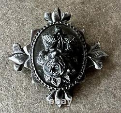 Victorian Gutta Percha Floral Mourning Brooch or Necklace