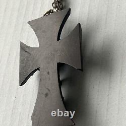 Victorian Gutta Percha Mourning Black Carved Cross w Gold Filled Chain Goth