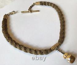 Victorian Hair Mourning Jewelry Watch Hair With Tiger Eye Rare Violin Fob