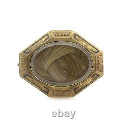 Victorian Hairwork Mourning Jewelry Engraved Brooch with Enamel Detail #ET355-5