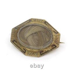 Victorian Hairwork Mourning Jewelry Engraved Brooch with Enamel Detail #ET355-5