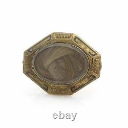 Victorian Hairwork Mourning Jewelry Engraved Brooch with Enamel Detail #ET355-5