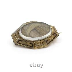 Victorian Hairwork Mourning Jewelry Engraved Brooch with Enamel Detail #ET355-5