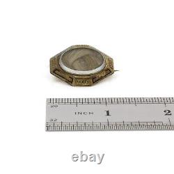 Victorian Hairwork Mourning Jewelry Engraved Brooch with Enamel Detail #ET355-5