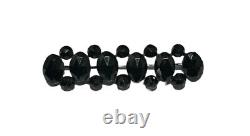 Victorian Jet Black Glass Mourning Bar Brooch C Clasp Three Row Antique