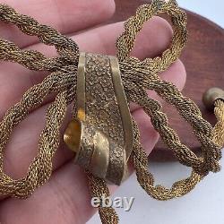 Victorian Mourning 10k Gf Dress Fur Clip Pin Bow Chain Ribbon Rope Mesh Gold