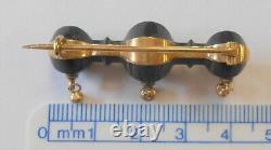 Victorian Mourning 14K Yellow Gold Faceted Black Onyx Dangling Beads Brooch Pin
