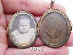 Victorian Mourning 14k Gold Enamel Photograph Picture Hair Pearl Locket Pendant