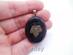 Victorian Mourning 14k Gold Enamel Photograph Picture Hair Pearl Locket Pendant