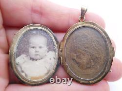 Victorian Mourning 14k Gold Enamel Photograph Picture Hair Pearl Locket Pendant