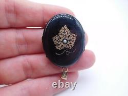 Victorian Mourning 14k Gold Enamel Photograph Picture Hair Pearl Locket Pendant