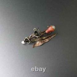 Victorian Mourning Calla Lily Pearl Brooch Rose Gold Engraved Chased Leaf