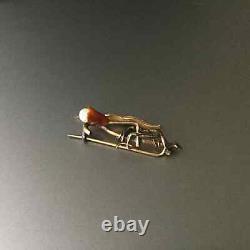 Victorian Mourning Calla Lily Pearl Brooch Rose Gold Engraved Chased Leaf