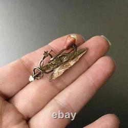 Victorian Mourning Calla Lily Pearl Brooch Rose Gold Engraved Chased Leaf