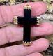Victorian Mourning Cross Brooch Made of Jet and 10K Gold