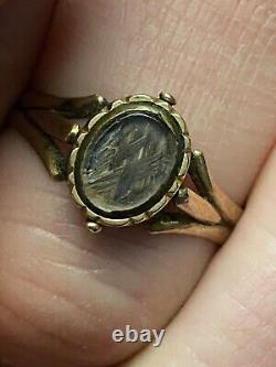 Victorian Mourning Hair 9K Gold Ring