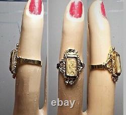 Victorian Mourning Hair RING 1/2 Blonde Hair Weave Under Glass Gold Plate Ring
