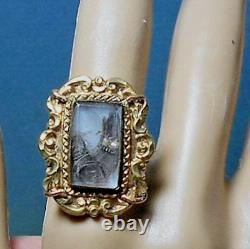 Victorian Mourning Hair RING Curlicues with Seed Pearls Under Glass GP SZ 7.5 OOAK