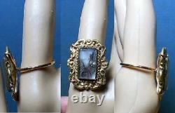 Victorian Mourning Hair RING Curlicues with Seed Pearls Under Glass GP SZ 7.5 OOAK