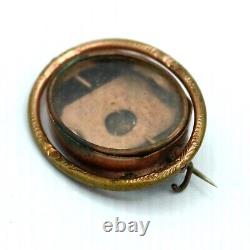 Victorian Mourning Hair Work Spinning Swivel Locket Brooch with Black Onyx Empty